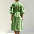 thumbnail image 3 of Stralyhd Womens Dresses Stand Collar Half Front Zipper Balloon Sleeve Midi Dresses 2026 Summer Linen Beach Loose Midi Dress Army Green S, 3 of 4