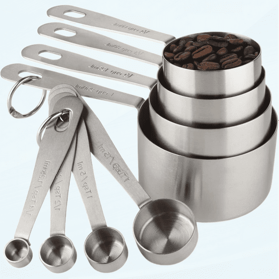 Stainless Steel Measuring Cups and Spoons Set of 8 Heavy Duty 4 Measuring Cups & 4 Spoons Set for Dry Liquids