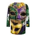 thumbnail image 4 of TrendVibe365 Mardi Gras Womens Tops 3/4 Sleeve T Shirt Plus Size Crew Neck Polyester Casual Mask Printed Mardi Gras Celebrations Blouse Tops for Mardi Gras Event Purple 4XL, 4 of 5