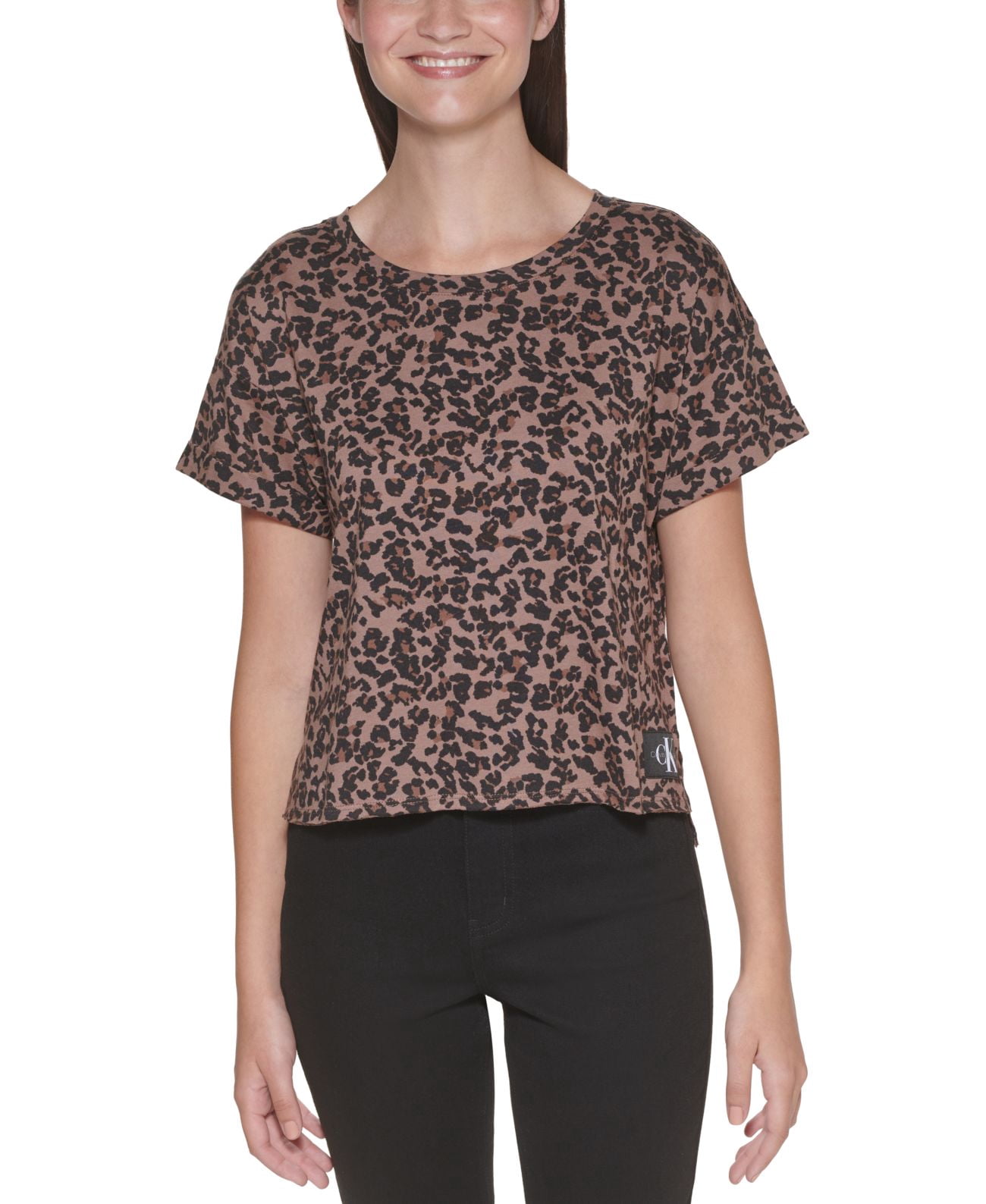 Calvin Klein Jeans Printed High-Low T-Shirt, Brown, Medium