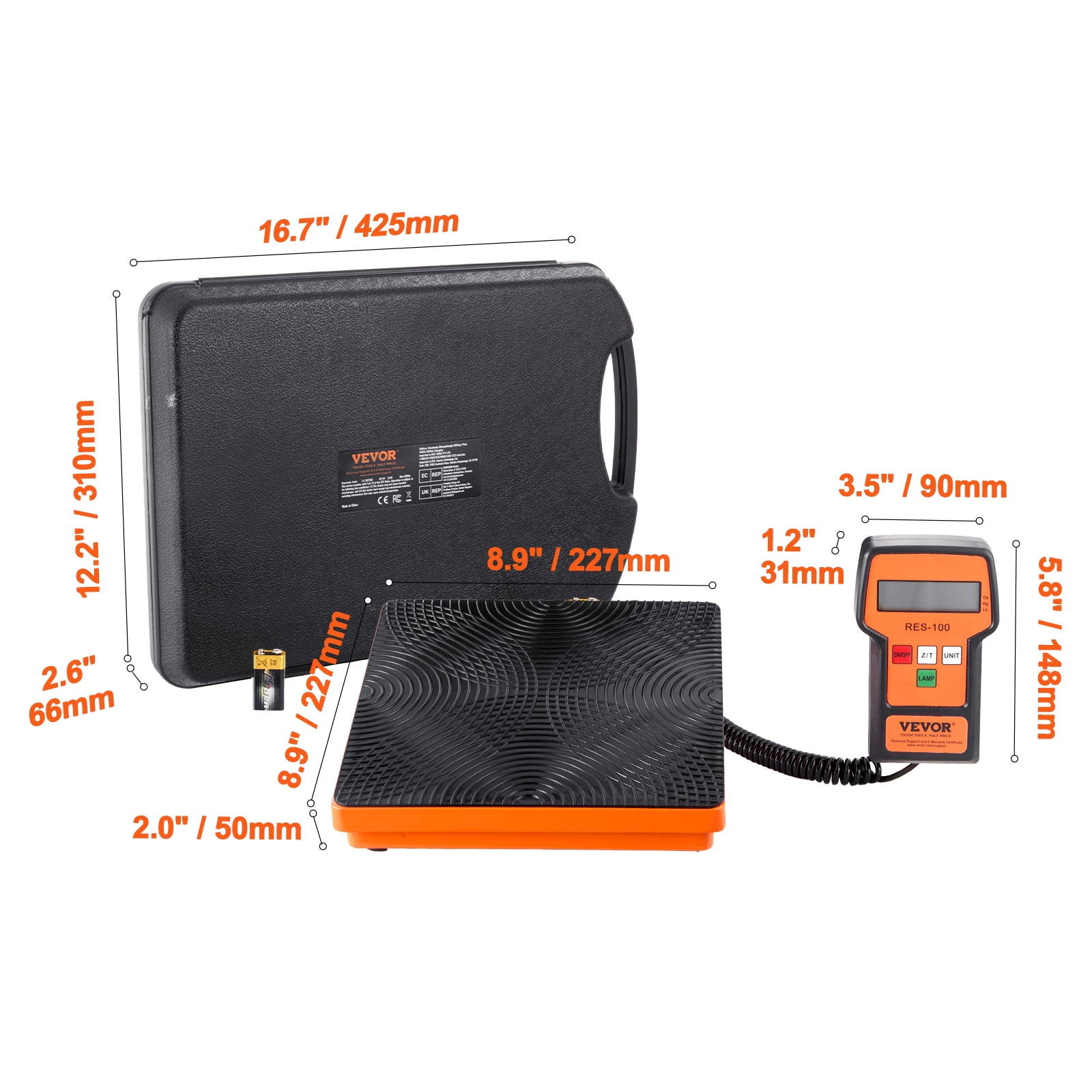 VEVOR Refrigerant Scale 220 LBS HAVC Charging Recovery Freon Scale, with Wired Remote Control, 5g High Precision Electronic Digital Recovery Weight Scale with Case and Dry Battery