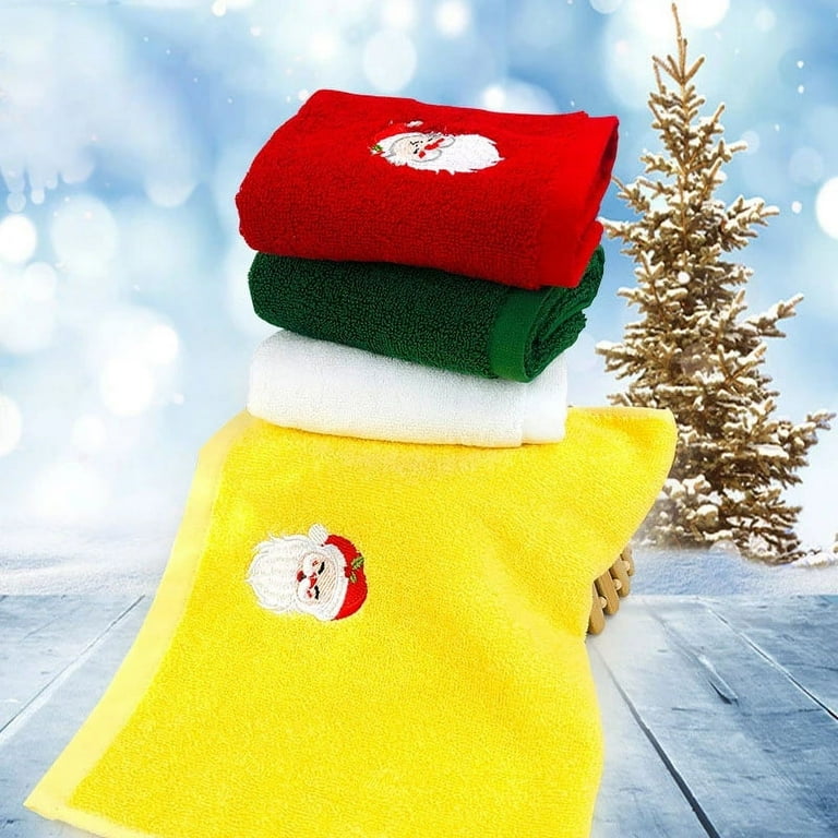 4Pieces Christmas Towels Hand Towels Christmas Tree Santa Embroidery Face Towels