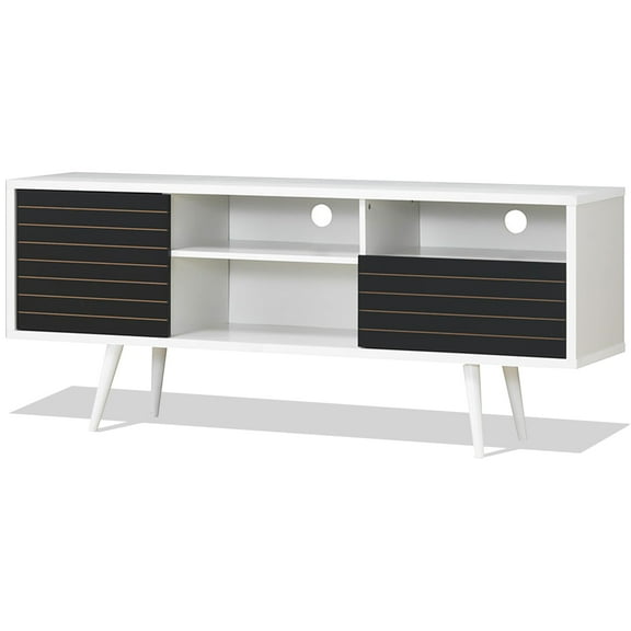Modern TV Stand Cabinet Open Shelves & Drawer Black & White