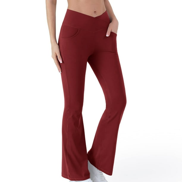 Womens Stretch Flare Yoga Leggings Crossover High Waisted Fitness Running Gym Sports Full Length Active Pants Workout
