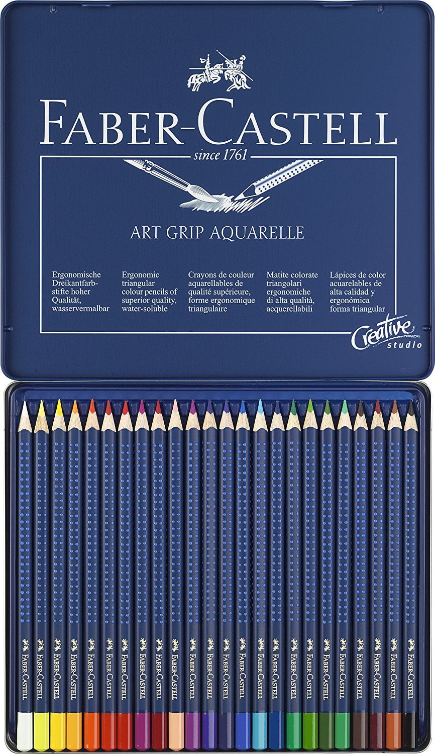 Tin of 24 Faber Castell Art Grip Aquarelle Watercolor Pencil Set
