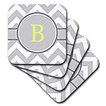 

3dRose Grey and white chevron with yellow monogram initial B Soft Coasters set of 8