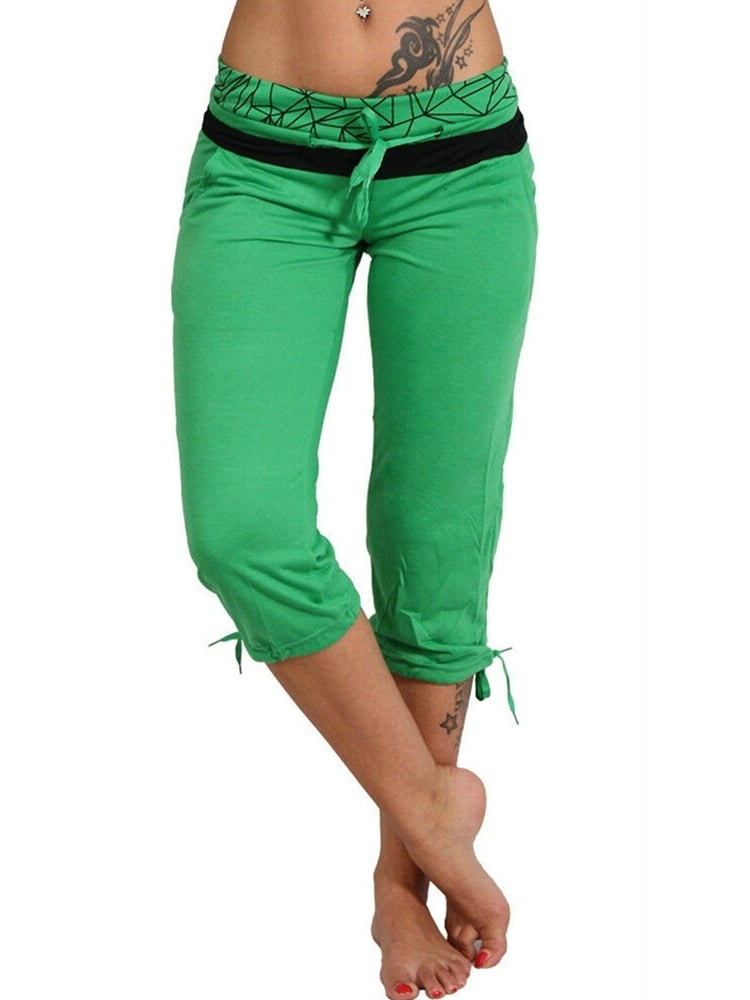Pervobs Women Plus Size Solid Button Zipper High Waist Calf-Length Pants Trousers