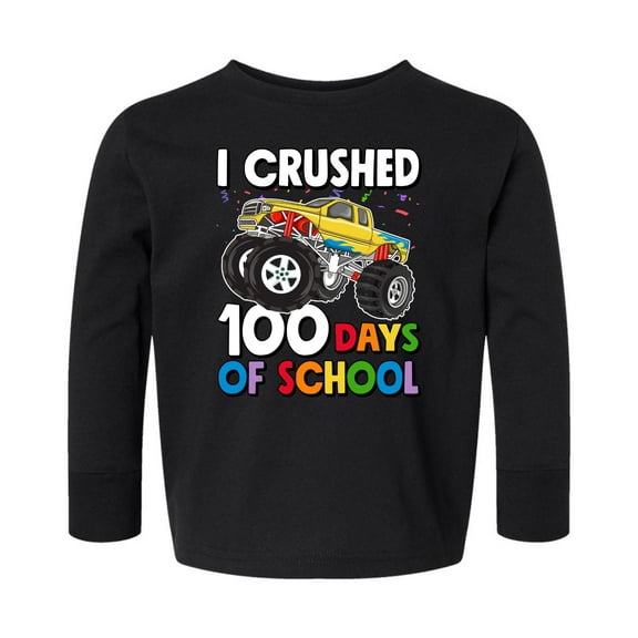 Wild Bobby I Crushed 100 Days of School Monster Truck, 100 Days of School 2024 2025 Design for Kids Youth Boys Girls School Toddler Long Sleeve Shirt