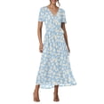 thumbnail image 1 of VEKDONE Robe Imprimée de Mode pour Femme Aguichant à Col Rond à Manches Courtes Robes Robe Maxi Décontractée Confortable pour Toutes les Occasions Bleu G, 1 of 5