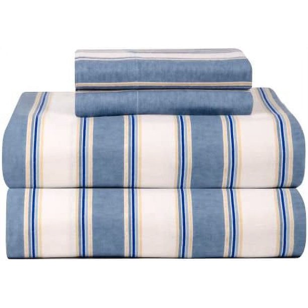 Ultra Soft Flannel Sheet Set With Blue Stripe Pillowcase, King