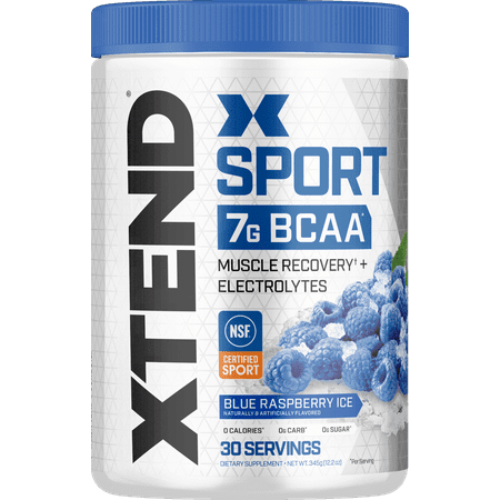 Xtend Sport BCAA Powder, Branched Chain Amino Acids, NSF Certified for Sport + Sugar Free Post Workout Muscle Recovery Drink with Amino Acids, Blue Raspberry, 30