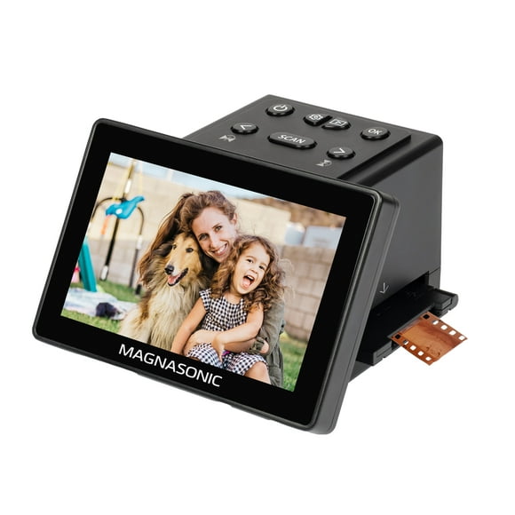 Magnasonic All-in-One 25MP Film Scanner with Large 5" Display & HDMI, Converts 35mm/126/110/Super 8 Film & 135/126/110 Slides into Digital Photos, Built-in Memory