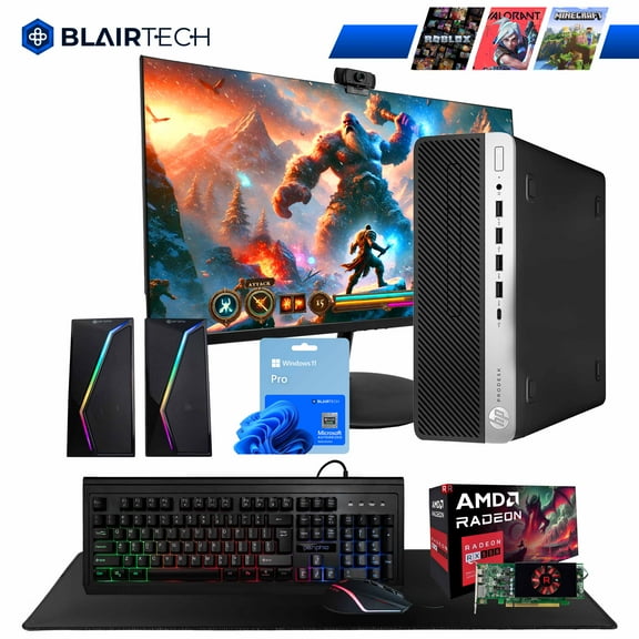 Restored Blair Tech 600G4 PC Gaming Computer Bundle - Intel i5, AMD Radeon, 16GB RAM, 512GB SSD - 24" 75hz Gaming Monitor - Periphio RGB Keyboard, HD Webcam, RGB Speakers, and RGB Mouse (Refurbished)