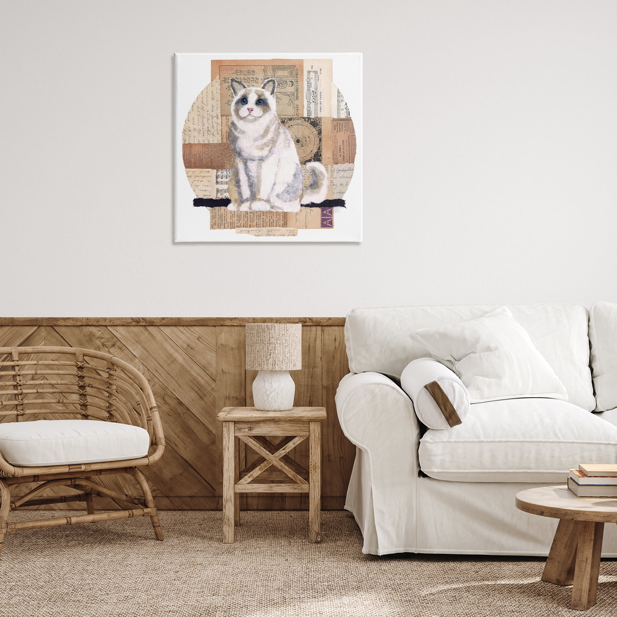 Stupell Industries Vintage Collage Cat Animals & Insects Painting Gallery Wrapped Canvas Art Print Wall Art, 30 x 30