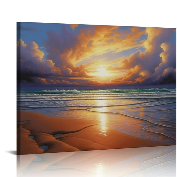 Orinice Canvas Prints Wall Art, Sunset Ocean Beach Pictures, Photo Paintings for Living Room Bedroom, Seascape Waves Landscape, Giclee Artwork, Beach Home Decor, Print, Canvas Print 20x16in