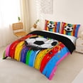 thumbnail image 3 of Castle Fairy Graffiti Soccer Bedding, Rainbow Stripes Splash Duvet Cover Full, Red Green Yellow,Black Reversible,3pcs,1 Duvet Cover and 2 Pillowcases, 3 of 6