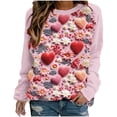 thumbnail image 1 of VALMASS Chandails en Molleton Col Rond pour Femmes Saint-Valentin Imprimé Floral Manches Longues Mode Décontractée Blouses Sans Capuche (L, Rose-E), 1 of 3
