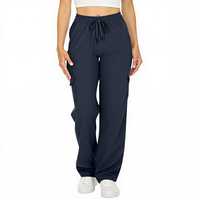 Deavoly Cargo Pants for Women Casual Elastic Waist Drawstring Loose Solid Color Full Length Sweatpants with Pockets
