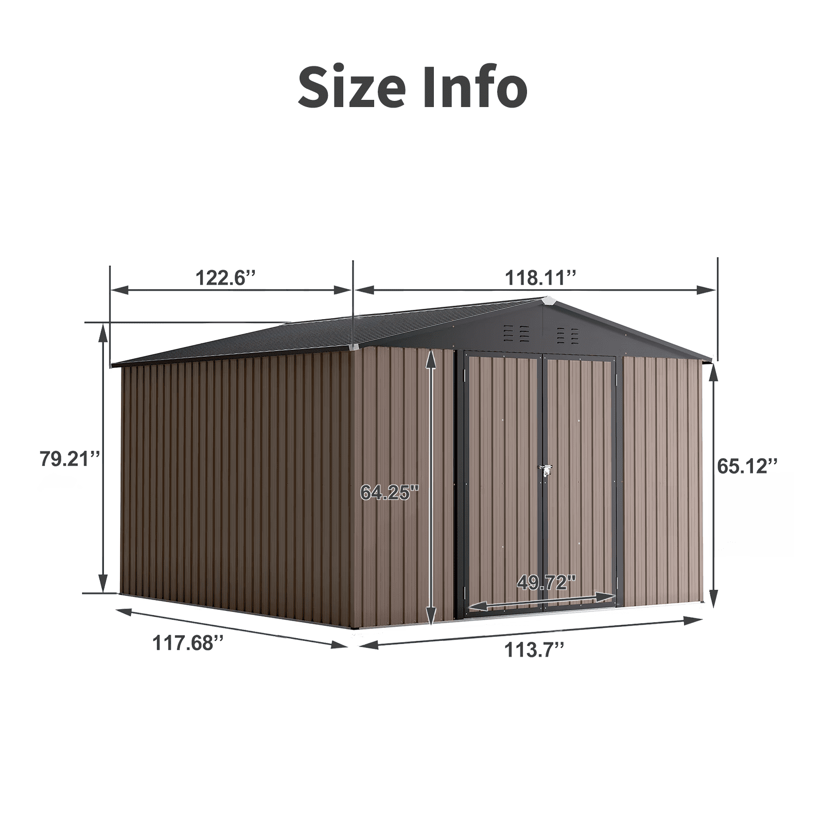 10 x 10 FT Outdoor Metal Storage Shed, Steel Garden Shed with Double Lockable Door, Tool Storage Shed for Backyard, Patio & Lawn Brown