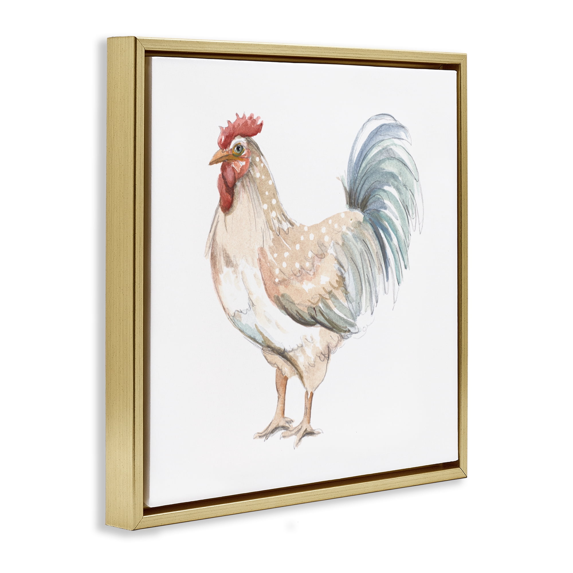 Stupell Industries Watercolor Rooster Sketch Gold Framed Floater Canvas Wall Art, design by Patricia Pinto