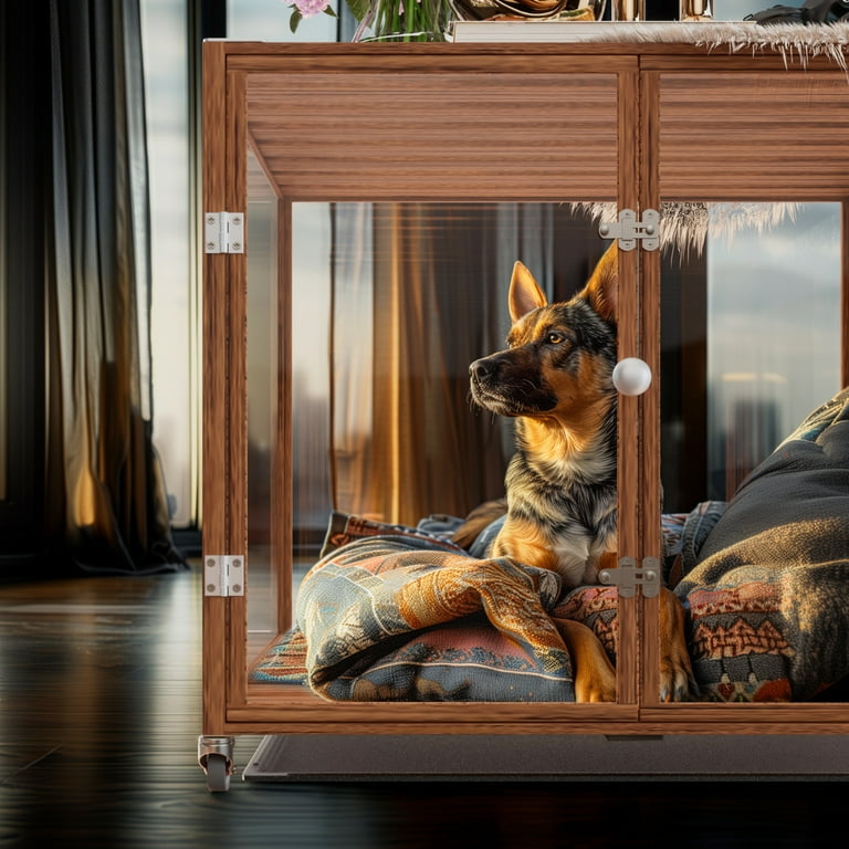 BingoPaw Clear Dog Crate Furniture Dog Kennel with Tempered Glass and Aluminum Frame