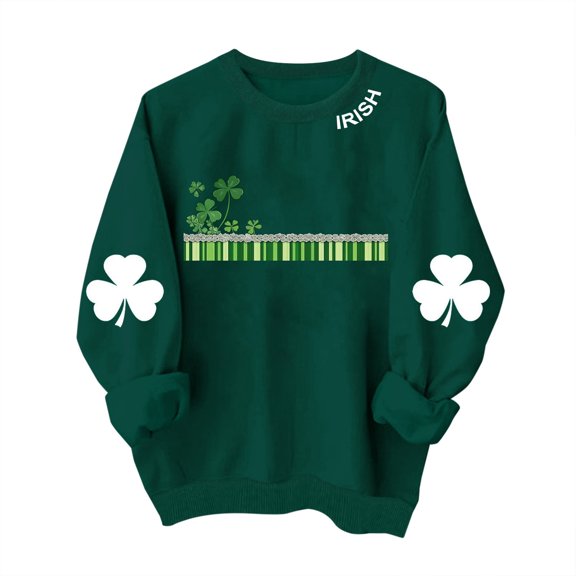 St Patricks Day Shirt Women Funny Irish Shamrock Shirt Crewneck Graphic Sweatshirts Long Sleeve Casual Pullover Green Holiday Tops