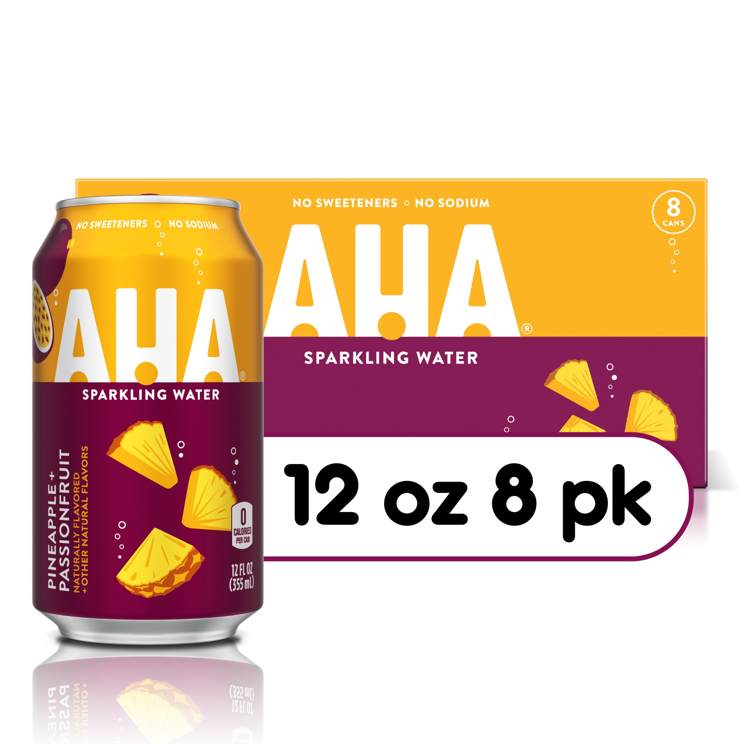 AHA Pineapple and Passionfruit Sparkling Water, 12 fl oz, 8 Cans