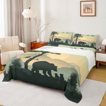 Manfei Adult Rustic Bear Queen Sheet Sets, Retro Country Animal Flat Sheet, Farmhouse Cabin Wildlife Queen Fitted Sheet, Breathable Home Decor, 4 Pieces