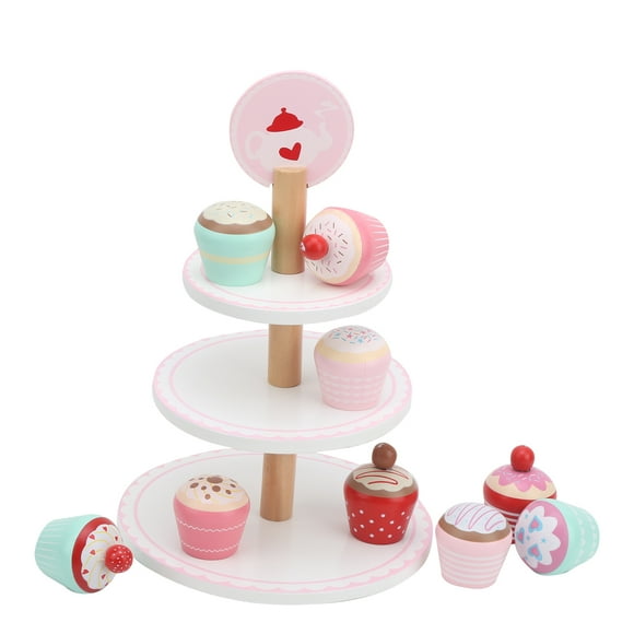 Pretend Dessert Bakery Play Set,Wooden Assembly Three Tier Cake Standwith Pretend Toy Three Tier Cake Stand Toy Built to Last