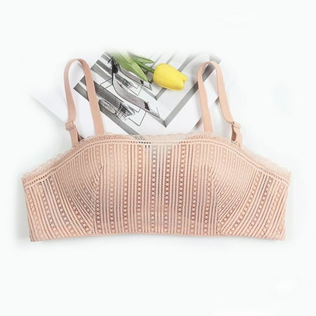 GENGING Bras for WomenWomen s Sexy Style Bra Slip Invisible Off Shoulder 50% off Clear Lace Bandeau Bra Strapless Underwear Mesh Detachable Shoulder Straps