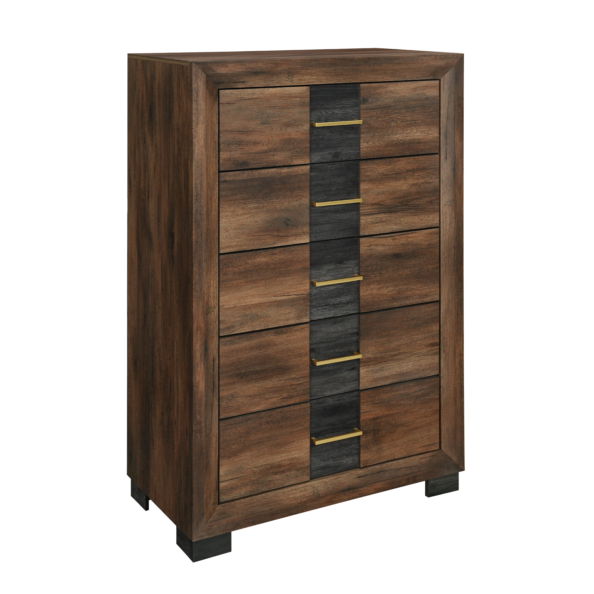 Brown 5-Drawer Chest with Solid Wood and MDF Construction