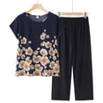 thumbnail image 1 of Ensembles d'Entraînement zanvins pour Femmes 2 Pcs Ensemble d'Été en Coton et Lin pour Femmes Deux Pièces Manches Courtes Col Rond Hauts Imprimés Ensemble Pantalon, 1 of 3