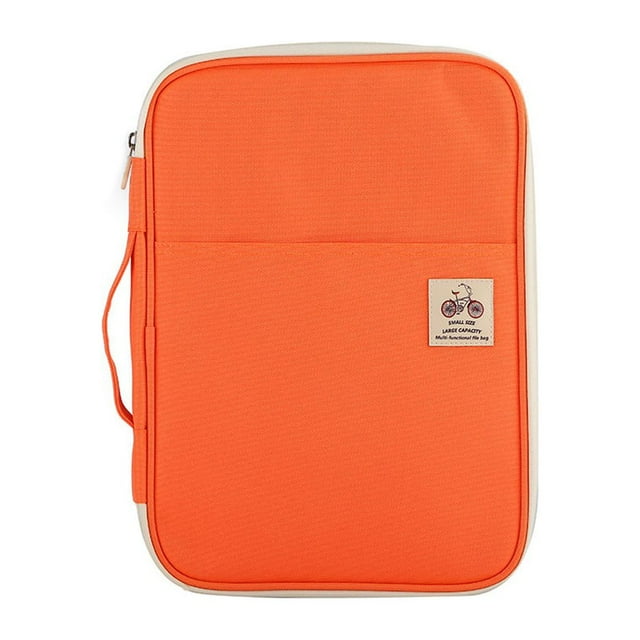 QualitChoice A4 File Paper Bag Meeting Room Document Oxford Cloth Storage Folder for Zipper Closure Pouch Portable Organizer Stationery Orange