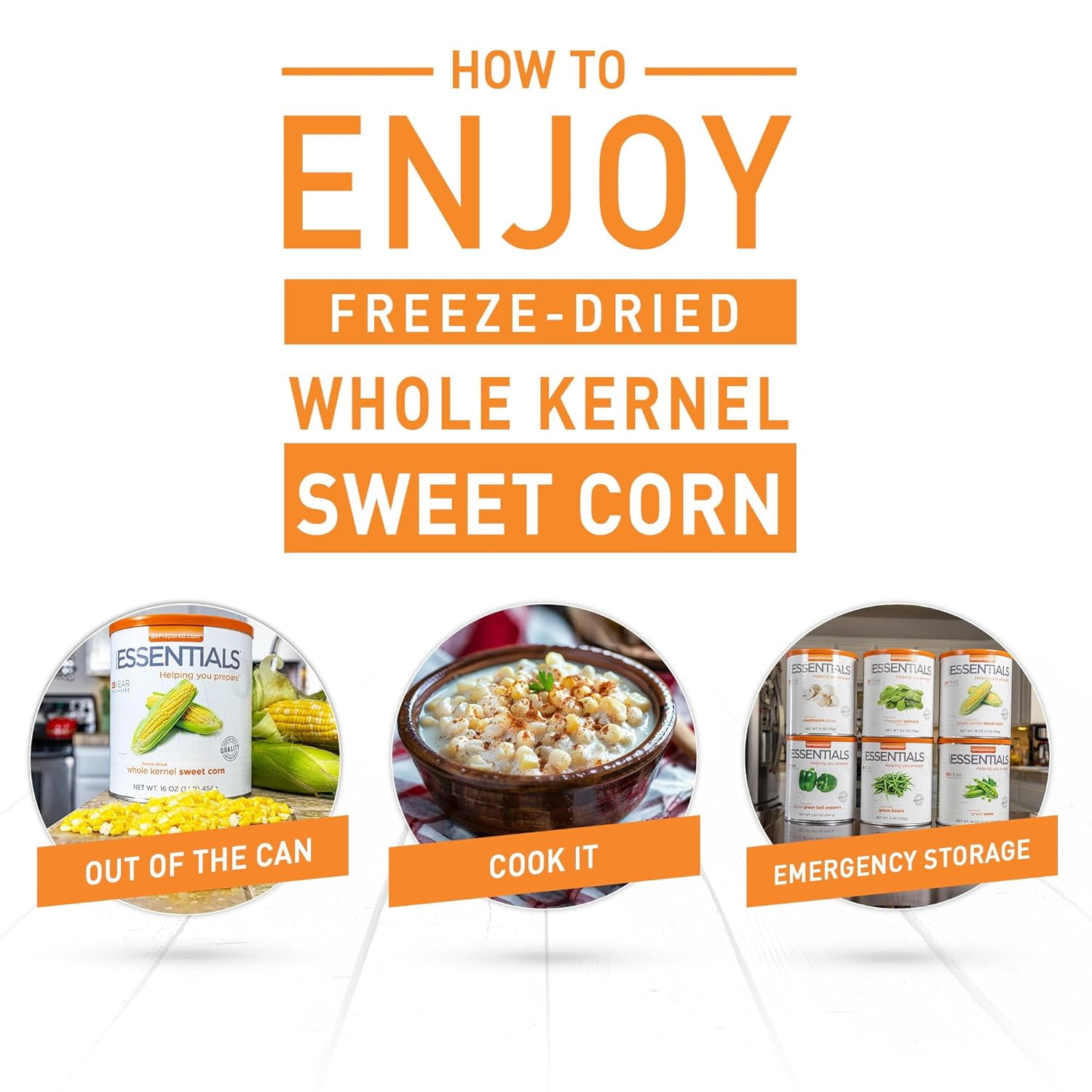 Emergency Essentials Freeze-Dried Super Sweet Corn – Large #10 Can, 30-Year Shelf Life, 22 Servings, Emergency Food Supply or Everyday Use