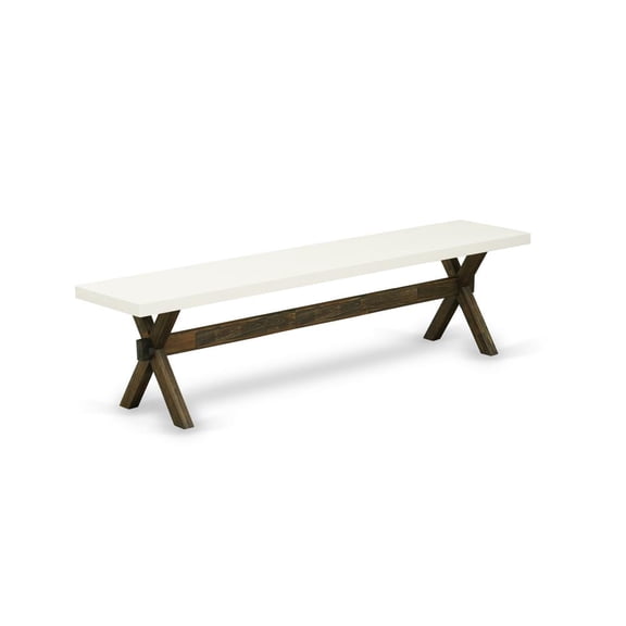 X-Style 15x72 in Dining Bench with Distressed Jacobean 418 Leg and Linen White Top finish