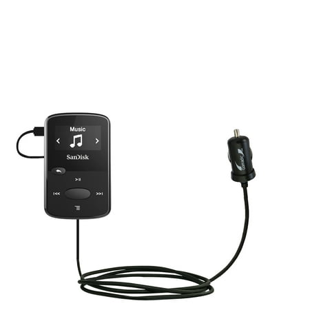Gomadic Intelligent Compact Car / Auto DC Charger suitable for the Sandisk Clip Jam - 2A / 10W power at half the size. Uses Gomadic TipExchange Techno