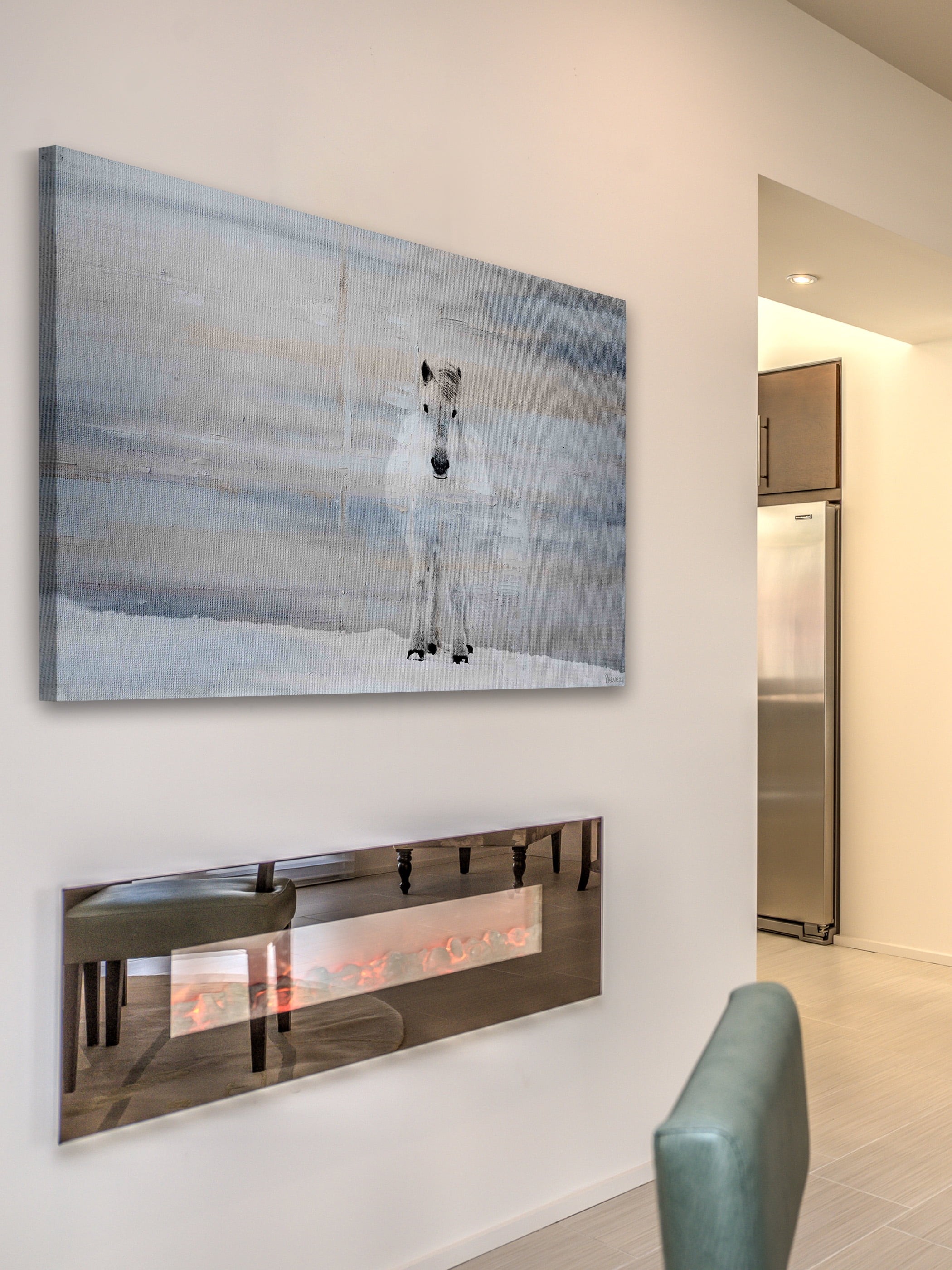 "White Horse Forward" Painting Print on Wrapped Canvas