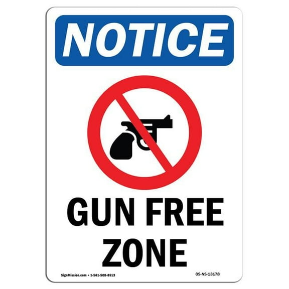 SignMission OS-NS-D-1824-V-13178 OSHA Notice Sign - Gun Free Zone Sign with Symbol