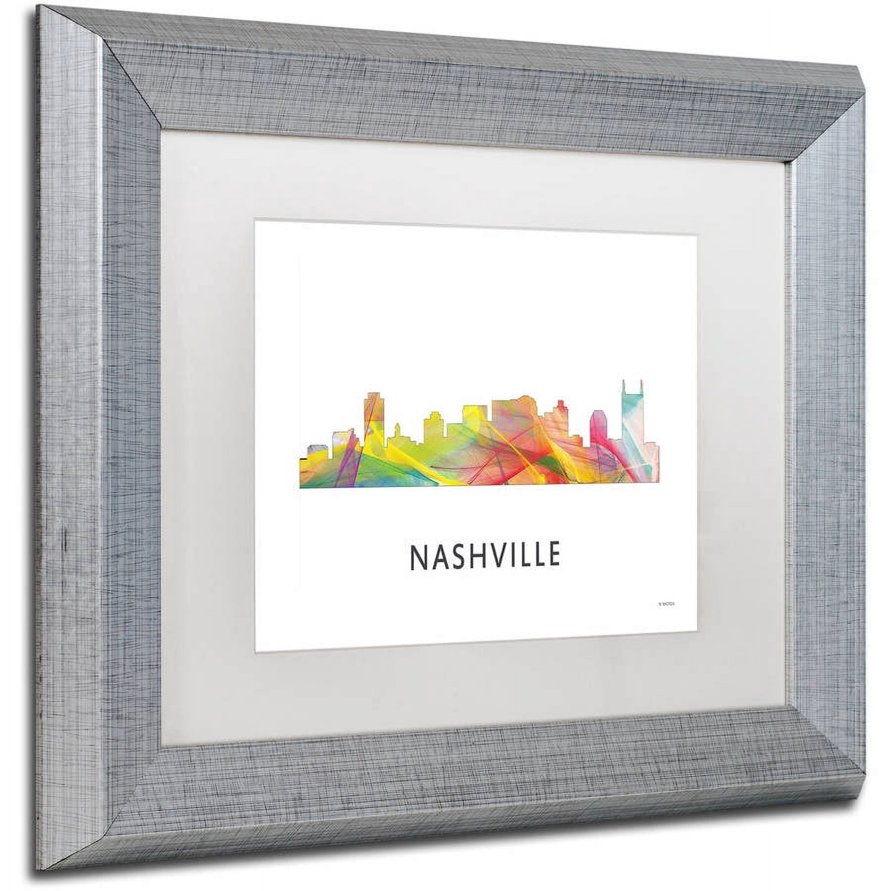 Trademark Fine Art 'Nashville Tennessee Skyline WB-1' Canvas Art by Marlene Watson, White Matte, Silver Frame