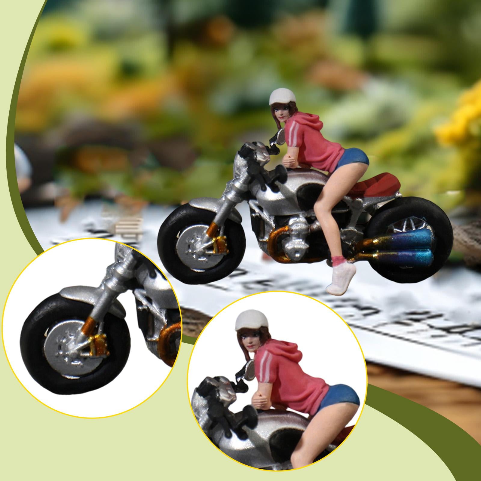 1 Piece Miniature Figure Motorcycle Rider Resin Painted Ornament for Women DIY Model Diorama