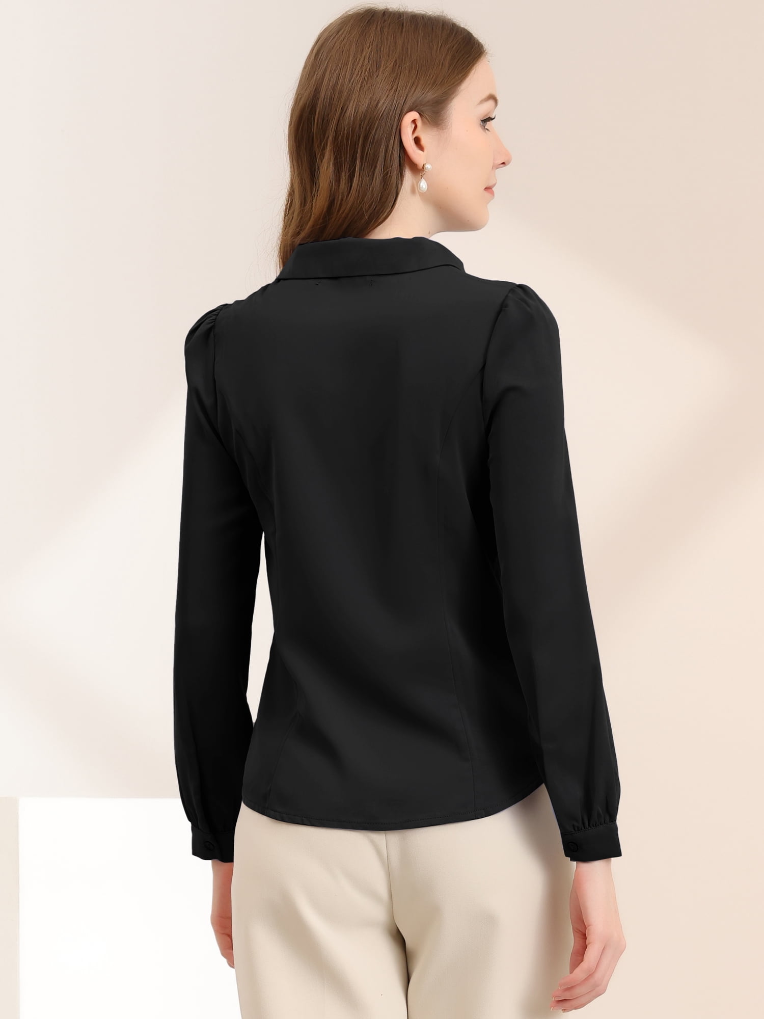 DARING DIVA Pan Collar Bow Tie Neck Work Office Shirt XL Black