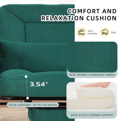 Oversized Corduroy Nursery Glider Rocker Recliner, Pull-Out Footrest, Adjustable Backrest, Green