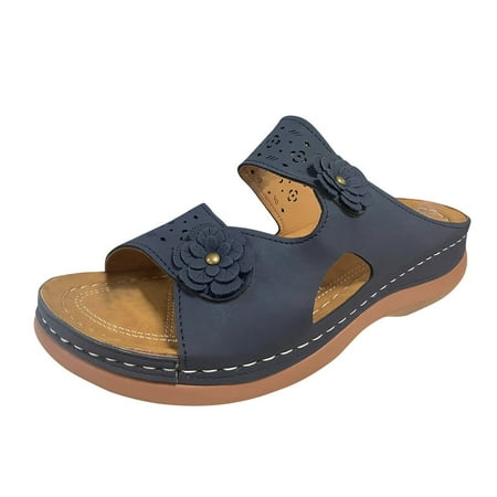 

TOYFUNNY Summer Wedge Heel Solid Color Flower Fish Mouth Hollow Breathable Large Size Womens Sandals