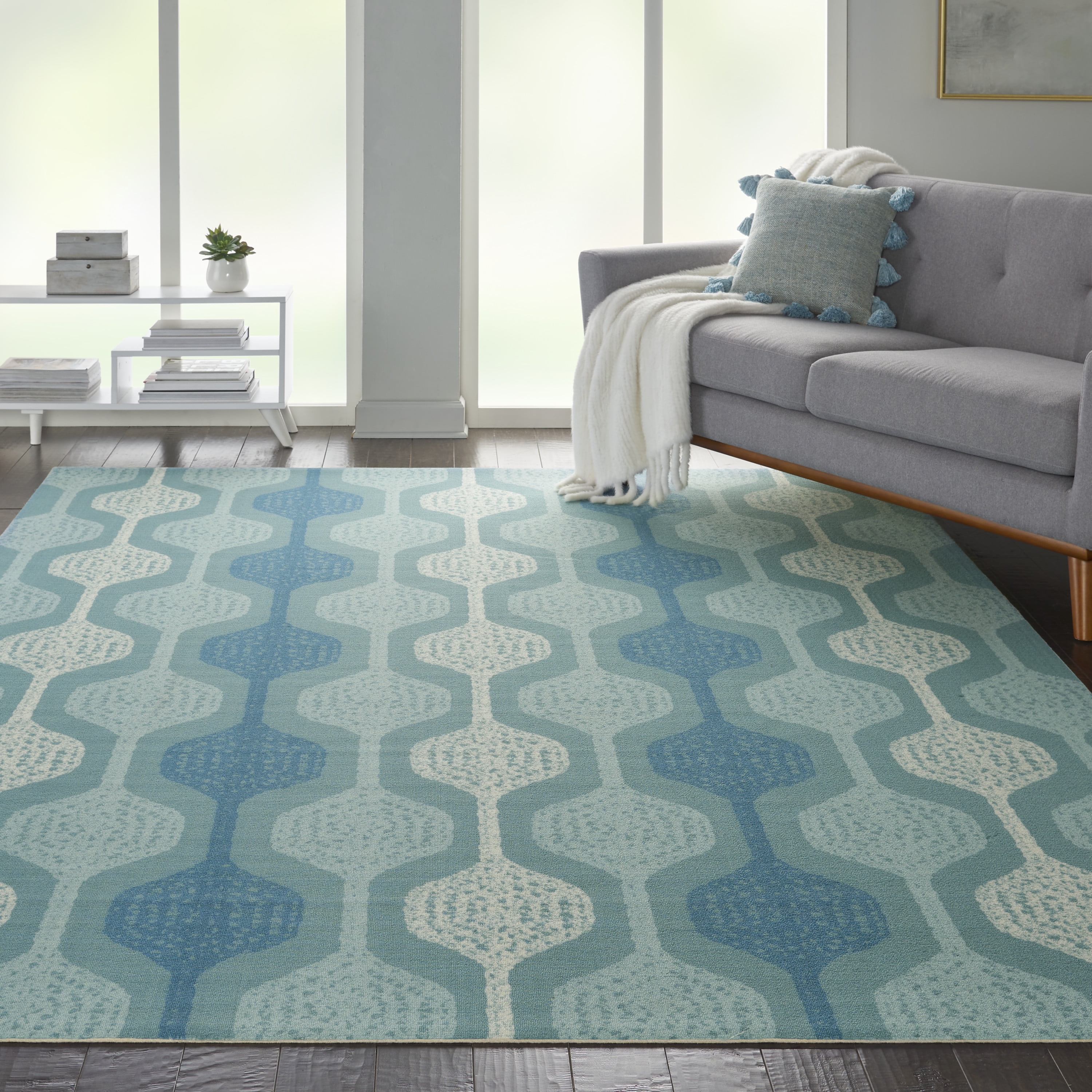 Waverly Sun N' Shade Contemporary Aqua Area Rug