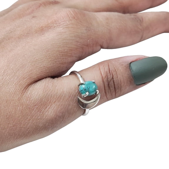 Natural Tibetan Turquoise Ring, Tibetan Turquoise Gemstone Ring, December Birthstone, Crescent Moon Adjustable Ring, Toe Ring, 925 Sterling Silver, Womens Ring, Christmas, Handmade Statement Jewelry