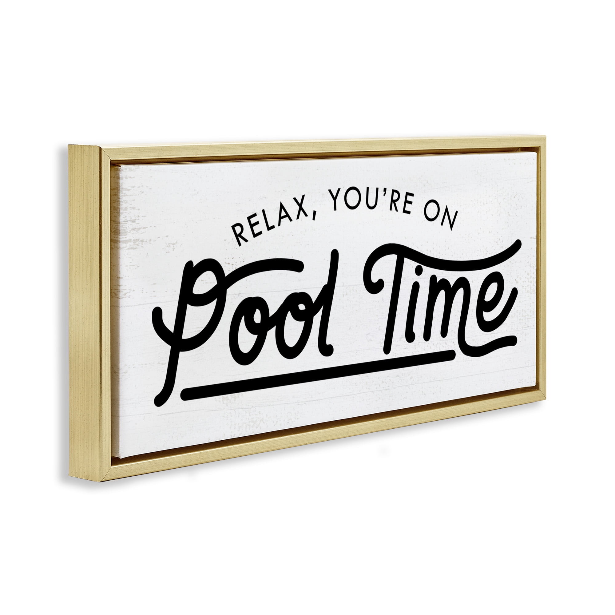 Stupell Industries Pool Time Summer Phrase Typography Painting Gold Floater Framed Canvas Art Print Wall Art, 25 x 11