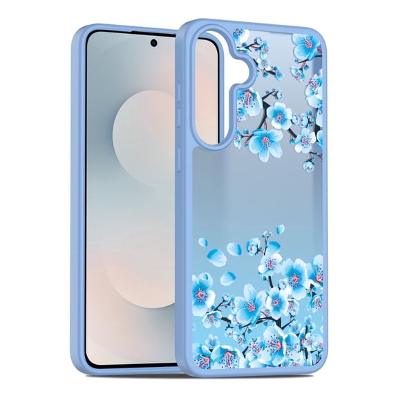 Rosebono Compatible With Samsung Galaxy S25 FE Case, Graphic Design Translucent Matte Gradient Transparent Soft TPU Skin Cover Protection Case (Blue Flower)