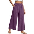 thumbnail image 2 of CQONEPT Oversize Wide Leg Linen Pants for Women Fall Fashion Drawstring Elastic Waist Flowy Lounge Pant Loose Fit Dressy Trousers with Pockets Purple 3XL, 2 of 7
