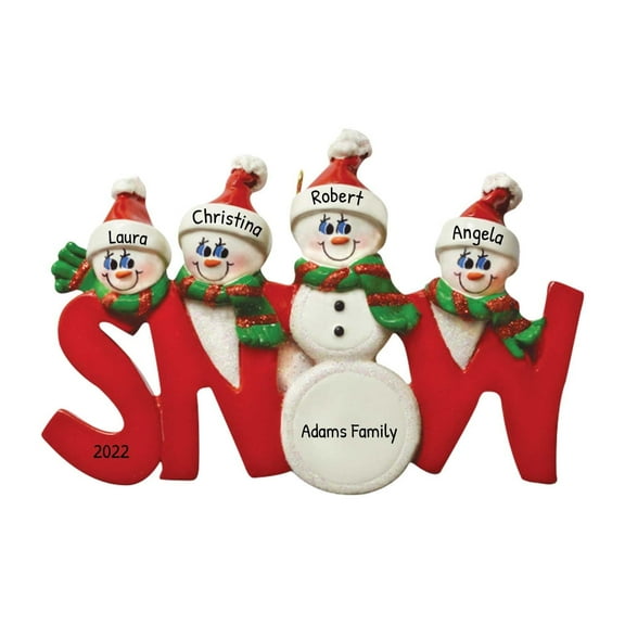 Ornaments by Elves Personalized Snow Snowman Family of 4 Christmas Tree Ornament 2024 .25 lbs.