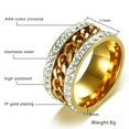 thumbnail image 3 of 11mm Gold Plated Spinner Chain AAA CZ Band Men's Stainless Steel Ring Size 7-12, 3 of 6